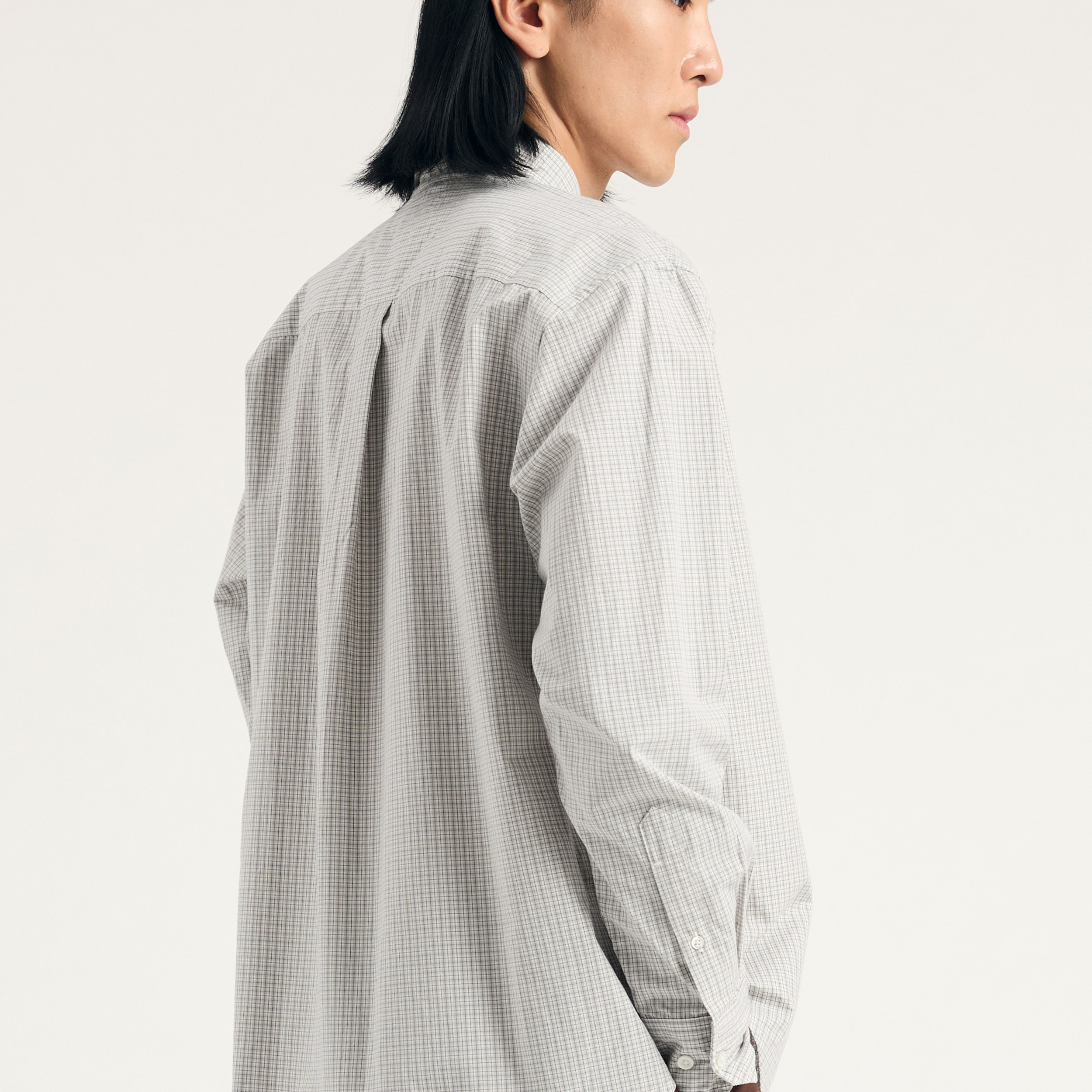 ☆OY☆ OVERSIZE LAYERED CHECK SHIRTS-WHITE Billy Oversized Linen Shirt